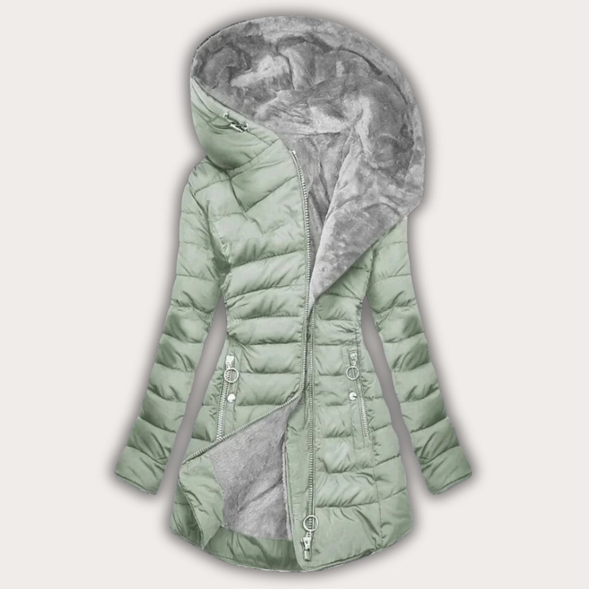 Women’s Hooded Puffer Coat | Asymmetrical Zip | Faux Fur Lining