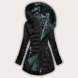 Women’s Hooded Puffer Coat | Asymmetrical Zip | Faux Fur Lining