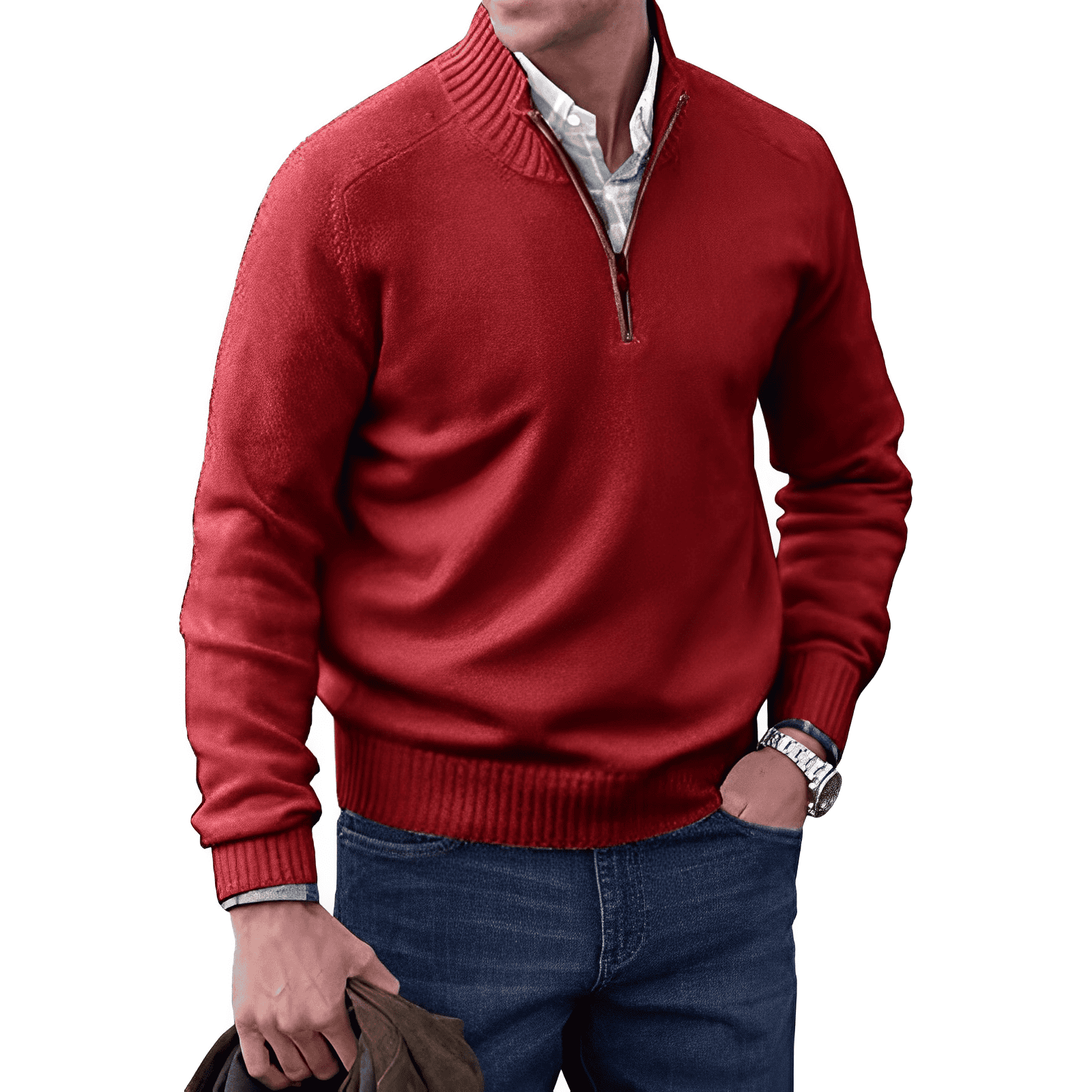 Men’s Quarter Zip Sweater in Classic Knitwear Style | Warm Winter Jumper