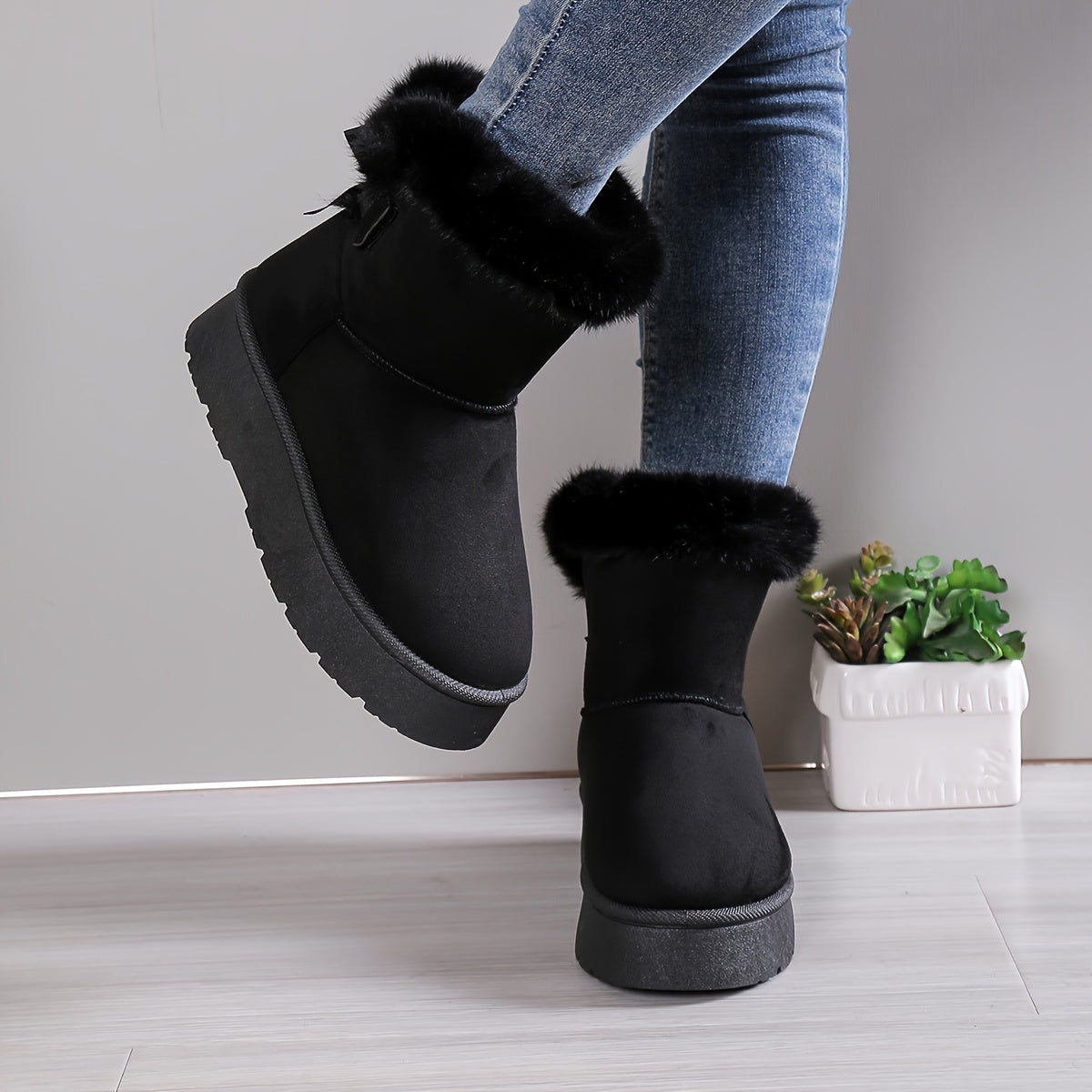 Plush Bow Knot Winter Boots | Stylish Warmth | Non-Slip Comfort