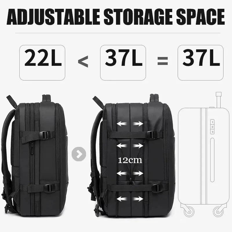 Expandable Travel Backpack | Waterproof PVC Material | USB Charging Port | Carry-On Friendly