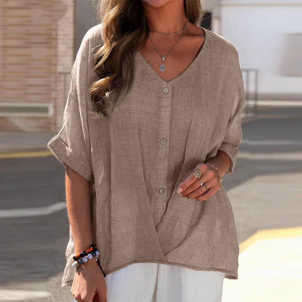 Plus Size V-Neck Blouse | Button Front | Half Sleeve Top for Women