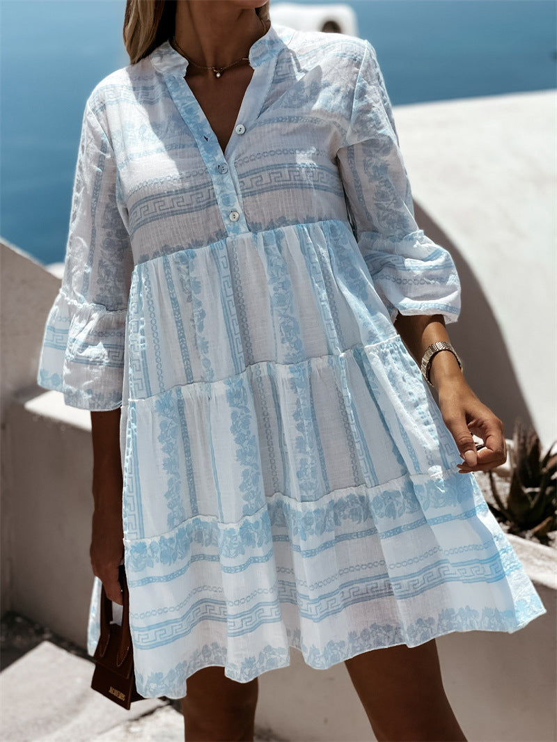 Women’s Boho Ruffle Dress with Flared Sleeves | Summer Occasion Dress