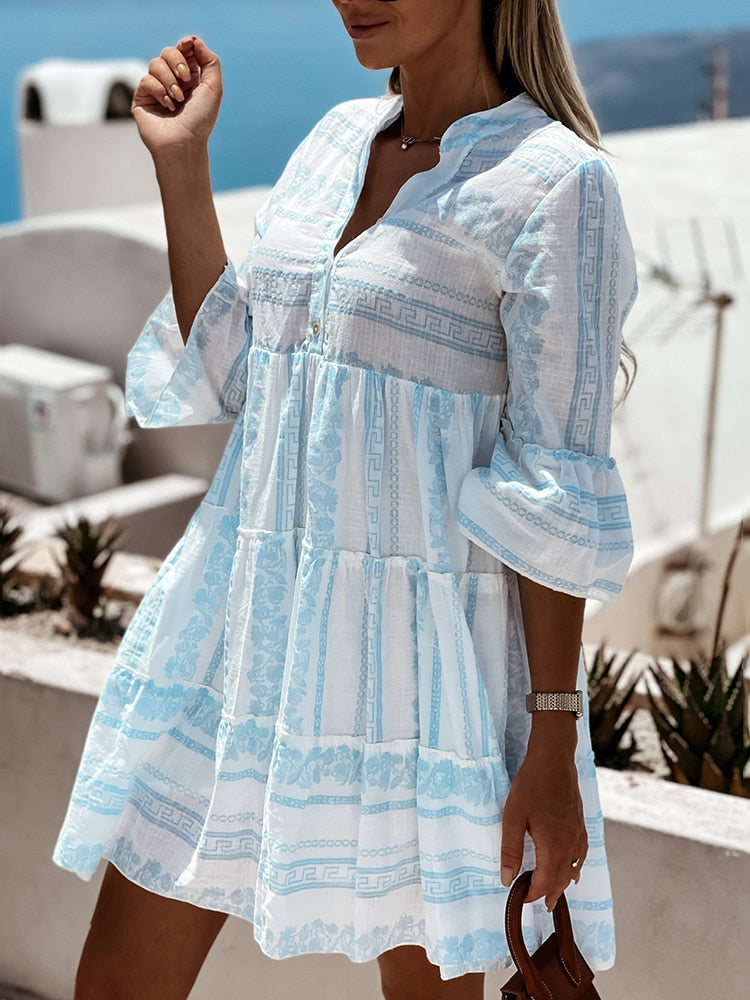 Women’s Boho Ruffle Dress with Flared Sleeves | Summer Occasion Dress
