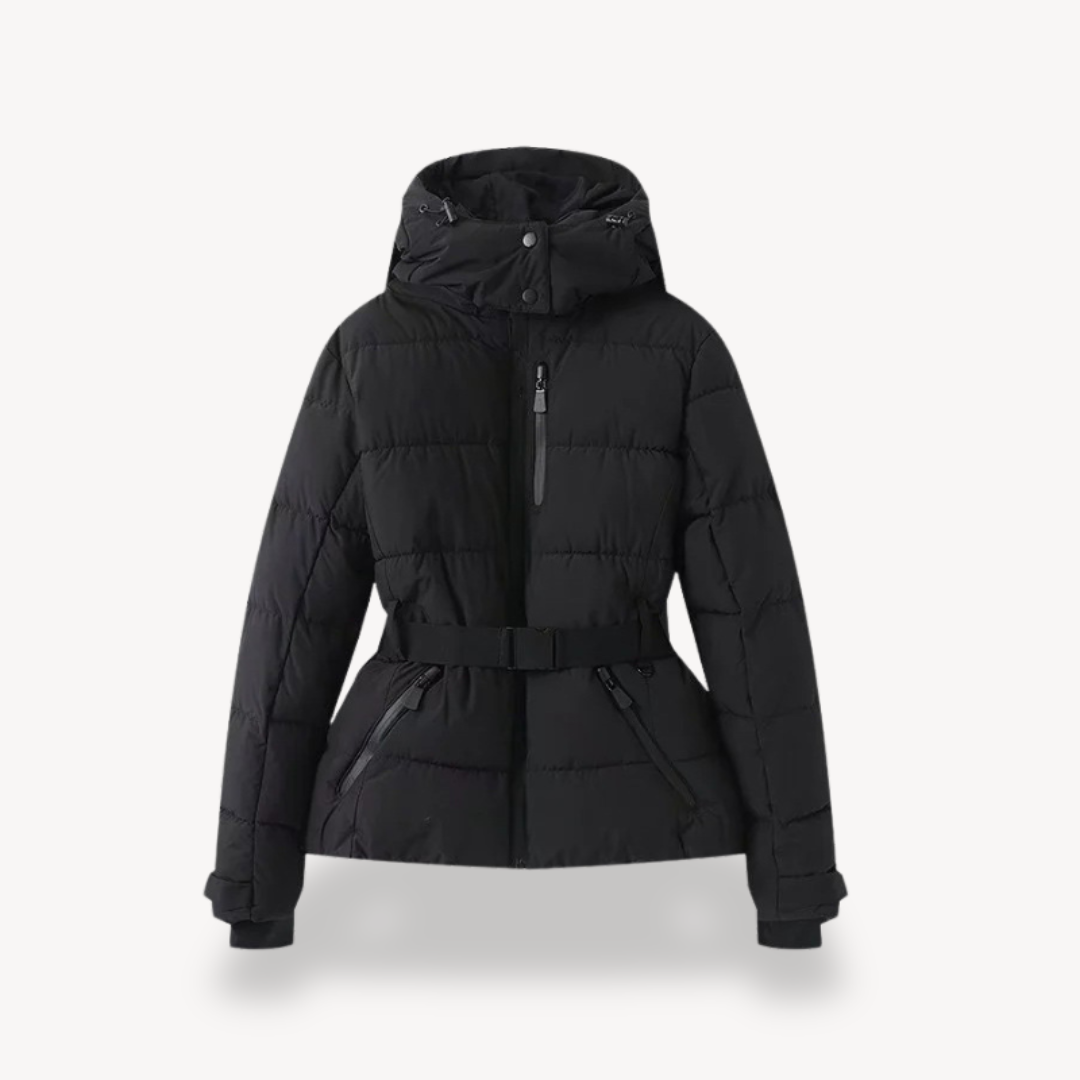 Women’s Puffer Jacket | Belted Hooded Coat | Water-Resistant Winter Outerwear | Insulated Warmth