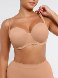 Wholesale Strapless Non-slip Gathering Bust Support Underwire 1/2 Cup Bra