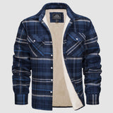 Men’s Fleece Lined Plaid Jacket in Cotton Shirt Style | Warm Winter Casual Coat
