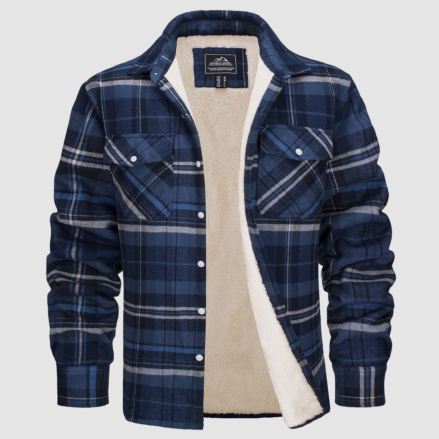 Men’s Fleece Lined Plaid Jacket in Cotton Shirt Style | Warm Winter Casual Coat
