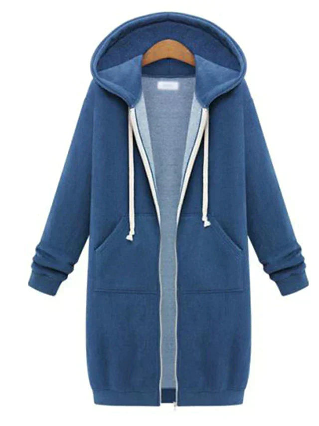 Women’s Longline Zip Hoodie in Casual Style | Relaxed Hooded Sweatshirt