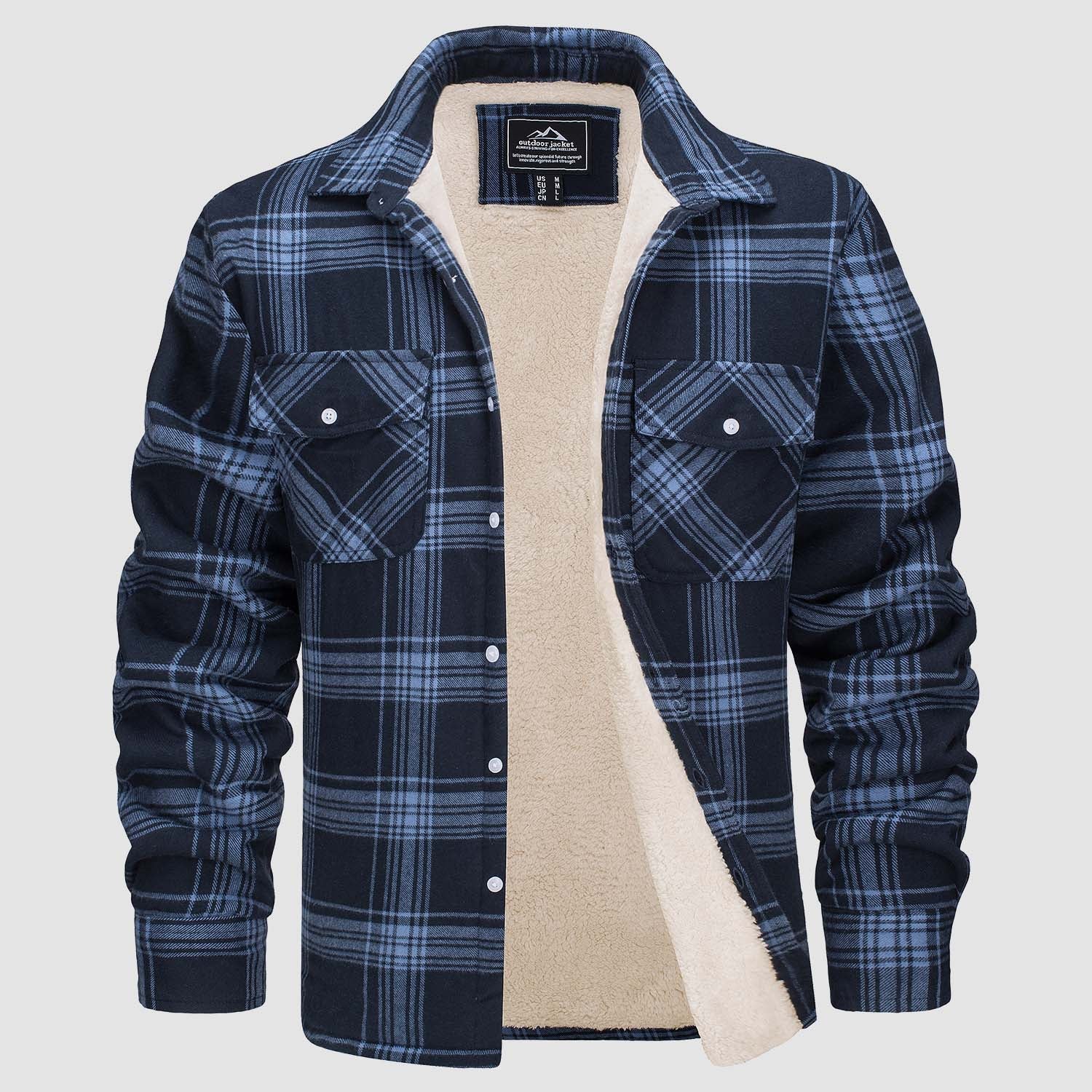 Men’s Fleece Lined Plaid Jacket in Cotton Shirt Style | Warm Winter Casual Coat