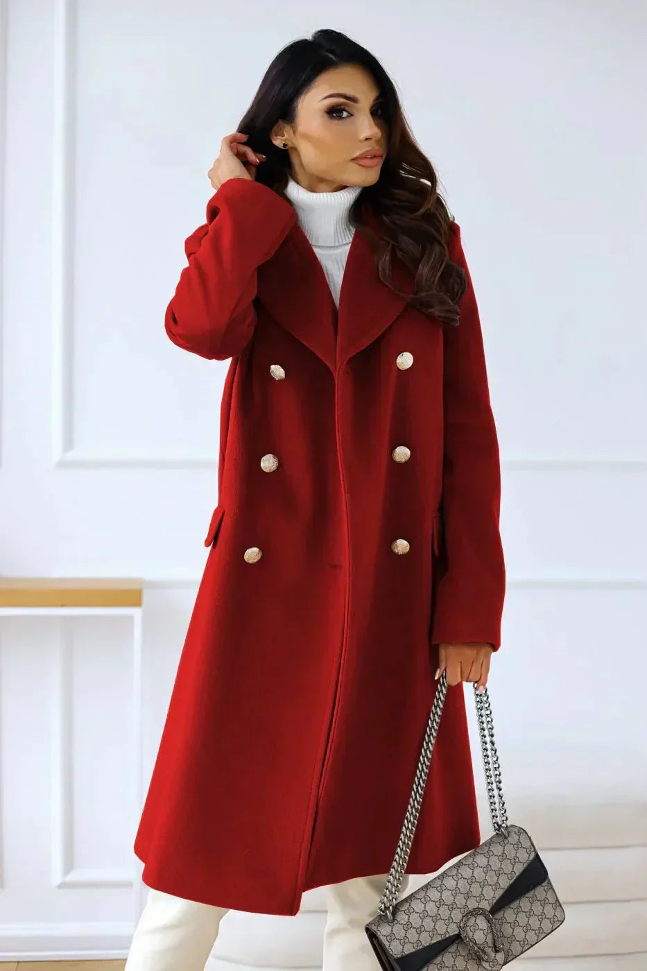 Women’s Double-Breasted Coat | Tailored Longline Fit | Elegant Winter Layer