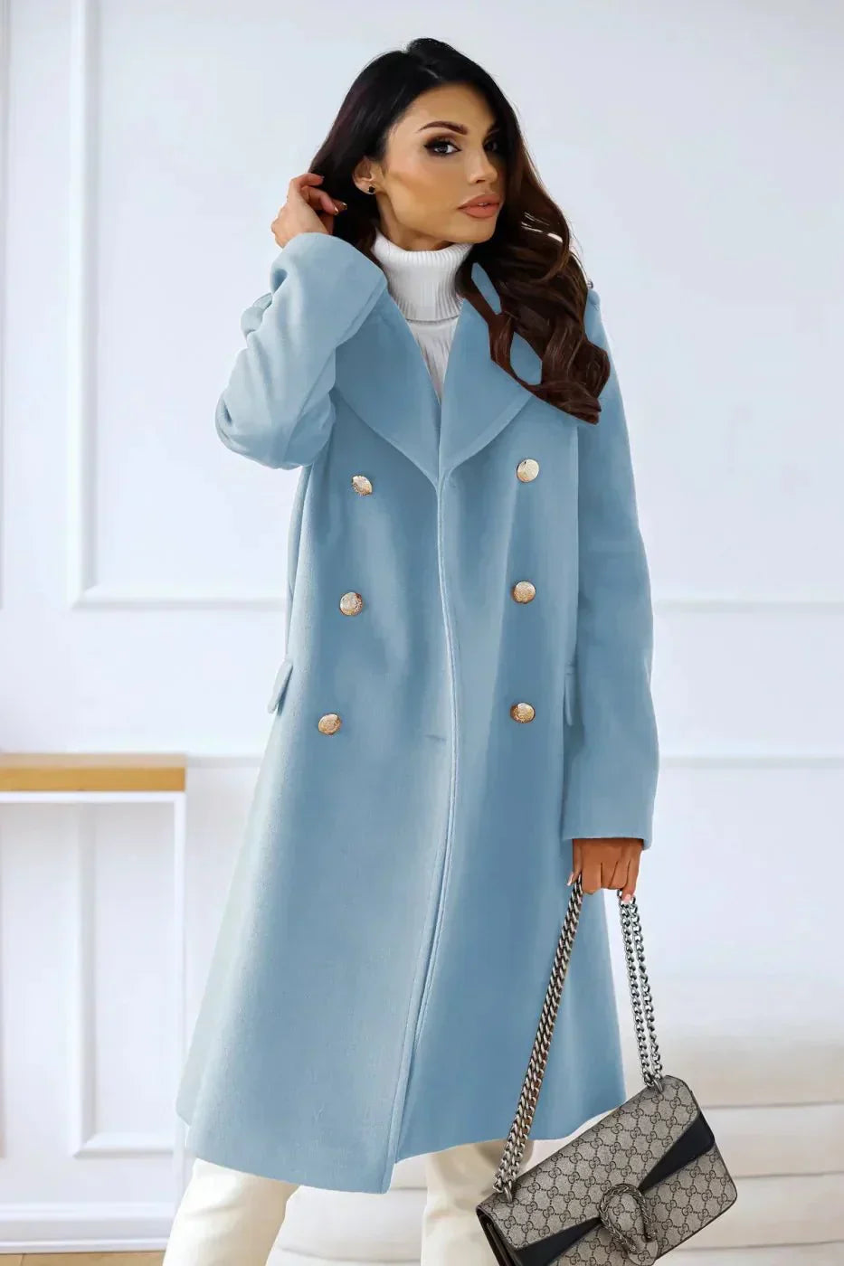 Women’s Double-Breasted Coat | Tailored Longline Fit | Elegant Winter Layer