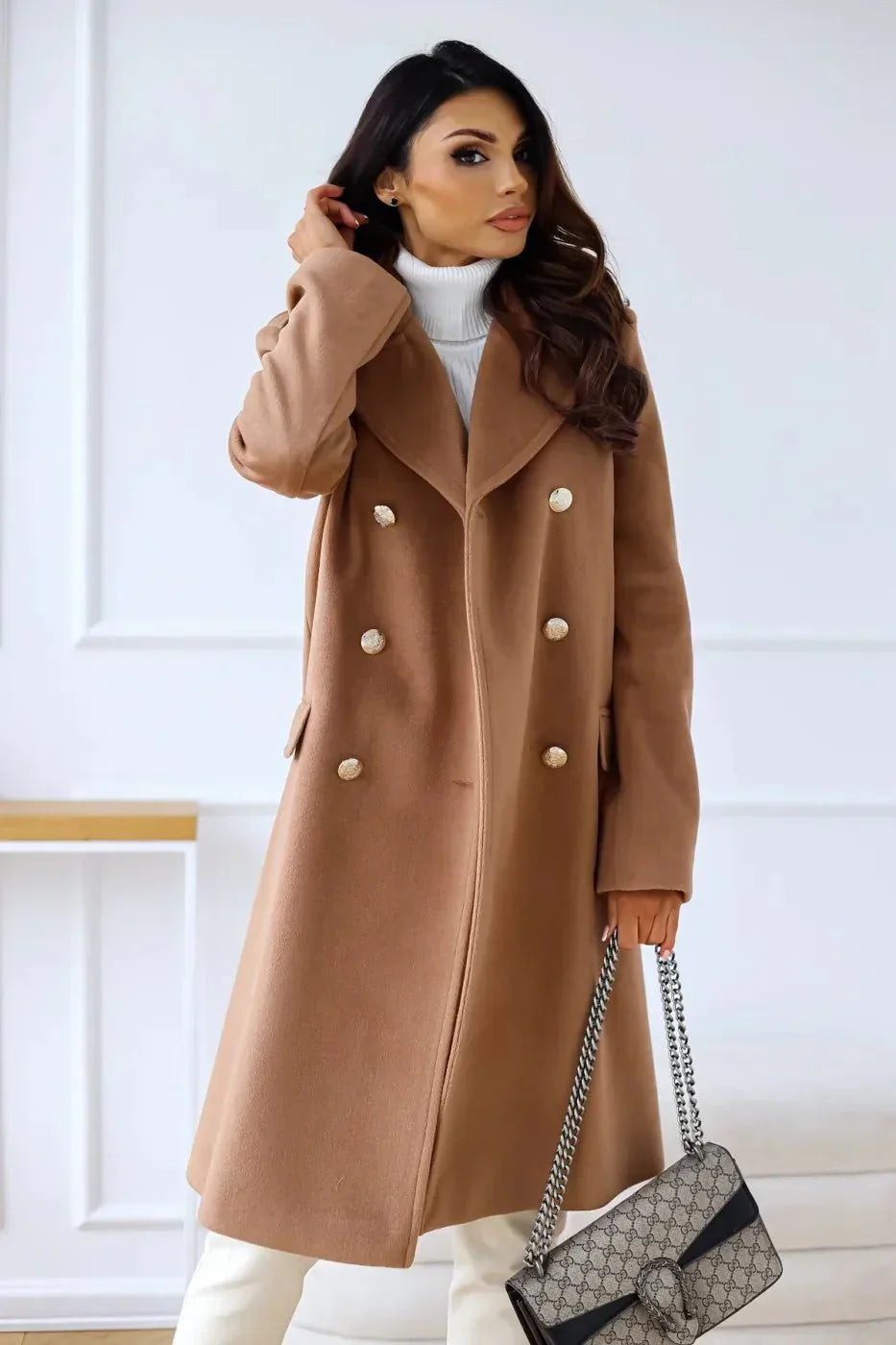 Women’s Double-Breasted Coat | Tailored Longline Fit | Elegant Winter Layer