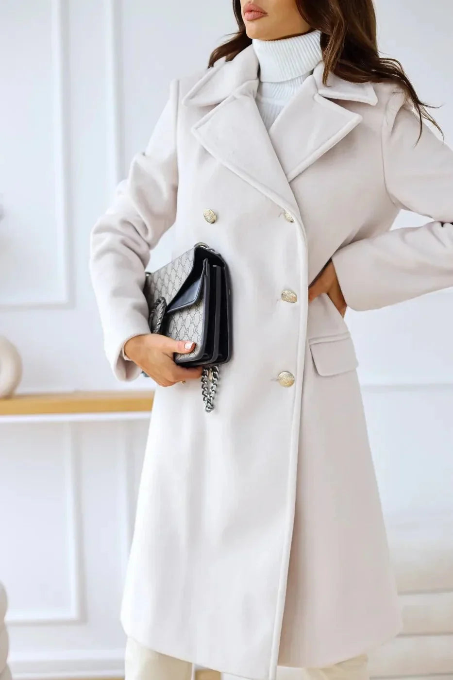Women’s Double-Breasted Coat | Tailored Longline Fit | Elegant Winter Layer