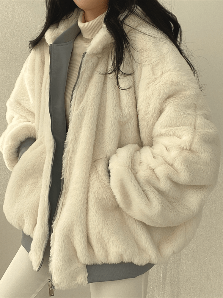 Women’s Double-Sided Coat with Fur Trim Hood | Versatile Winter Jacket