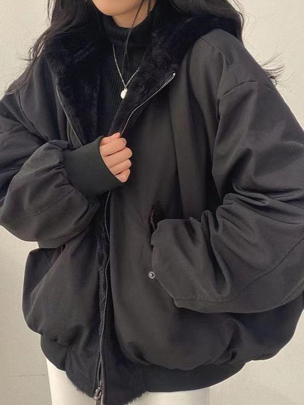 Women’s Double-Sided Coat with Fur Trim Hood | Versatile Winter Jacket