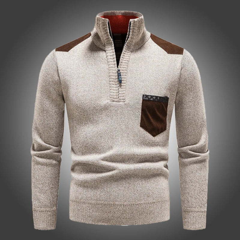 Men’s Zip Up Sweater in Thermal Winter Style | Warm Quarter Zip Jumper