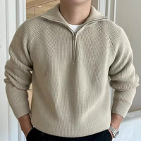 Men’s Quarter Zip Jumper | Ribbed Knit Sweater | Smart Casual Autumn Layer | Long Sleeve Pullover