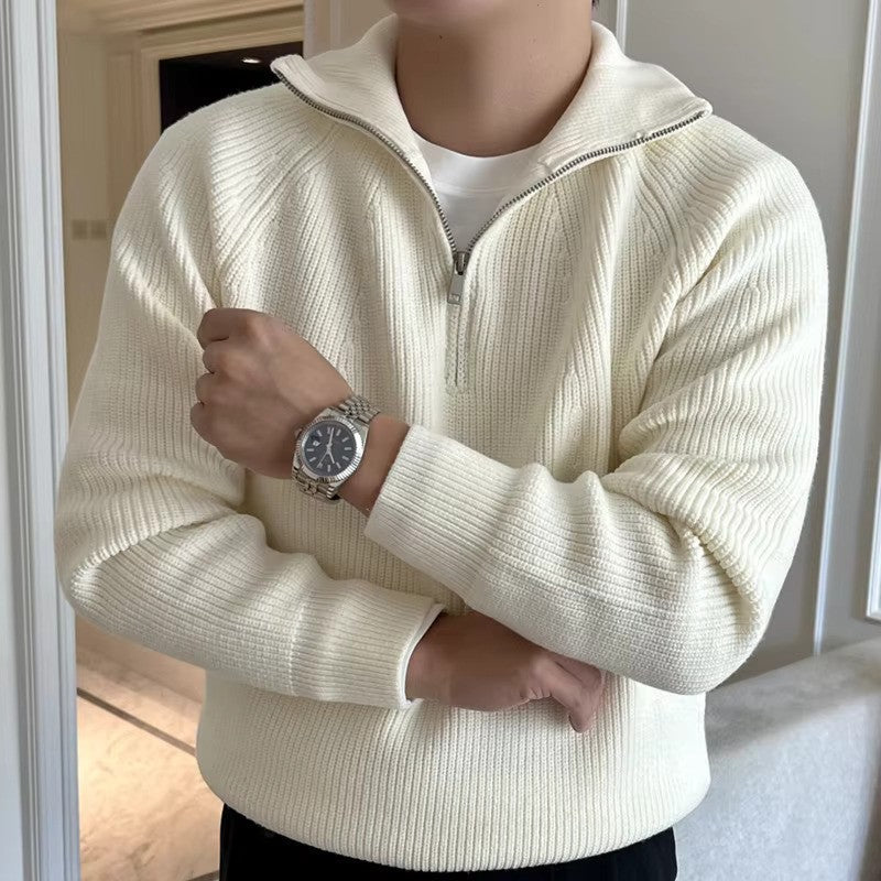 Men’s Quarter Zip Jumper | Ribbed Knit Sweater | Smart Casual Autumn Layer | Long Sleeve Pullover