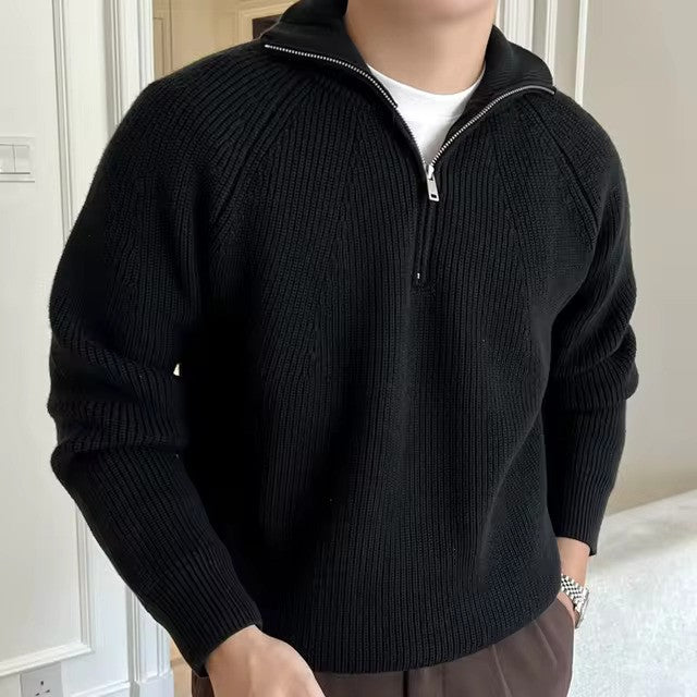 Men’s Quarter Zip Jumper | Ribbed Knit Sweater | Smart Casual Autumn Layer | Long Sleeve Pullover