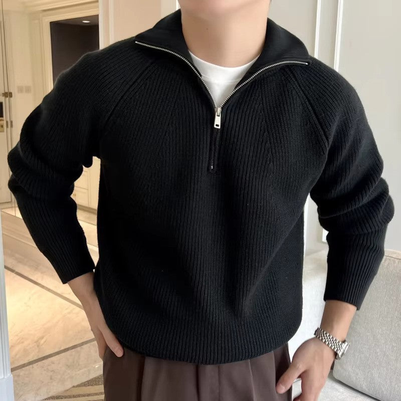 Men’s Quarter Zip Jumper | Ribbed Knit Sweater | Smart Casual Autumn Layer | Long Sleeve Pullover