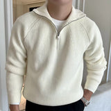 Men’s Quarter Zip Jumper | Ribbed Knit Sweater | Smart Casual Autumn Layer | Long Sleeve Pullover