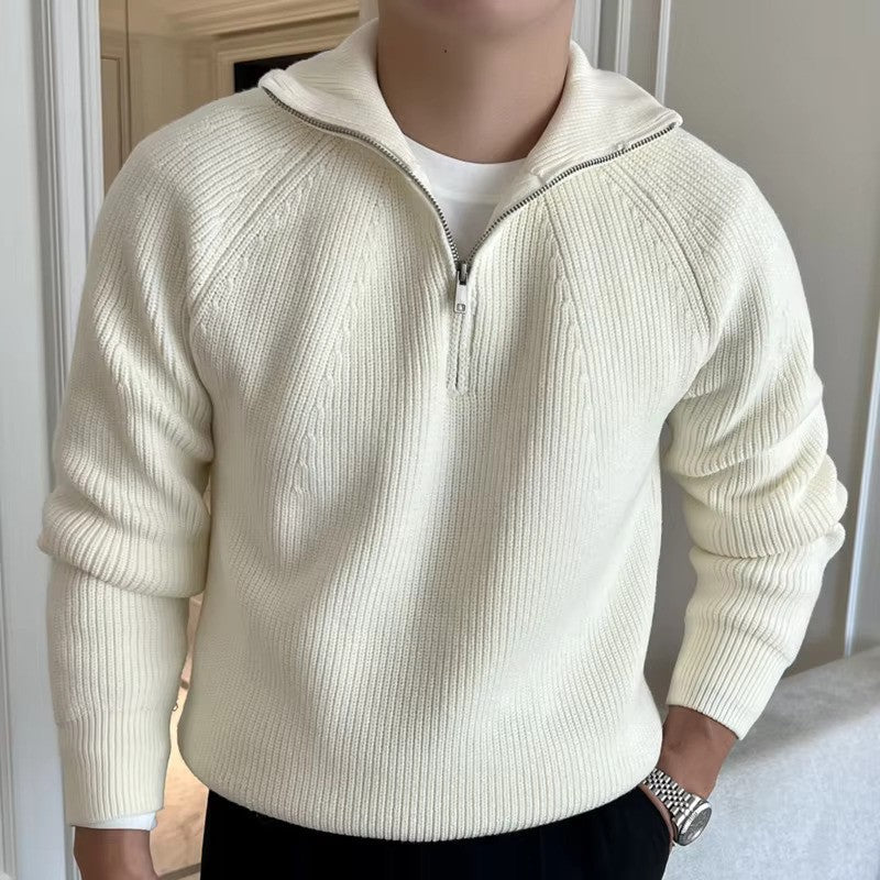 Men’s Quarter Zip Jumper | Ribbed Knit Sweater | Smart Casual Autumn Layer | Long Sleeve Pullover