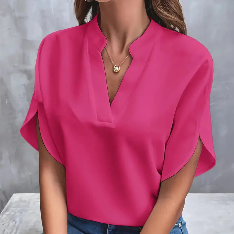 Short Sleeve Blouse for Women | V-Neck Fit | Lightweight Style | Office to Casual Wear