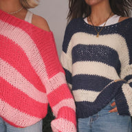 Women’s Striped Knit Jumper | Balloon Sleeves | Relaxed Fit | Cosy Autumn Layer