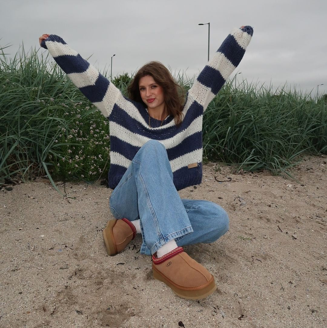 Women’s Striped Knit Jumper | Balloon Sleeves | Relaxed Fit | Cosy Autumn Layer