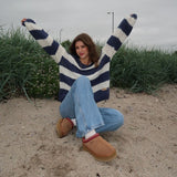 Women’s Striped Knit Jumper | Balloon Sleeves | Relaxed Fit | Cosy Autumn Layer