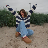 Women’s Striped Knit Jumper | Balloon Sleeves | Relaxed Fit | Cosy Autumn Layer