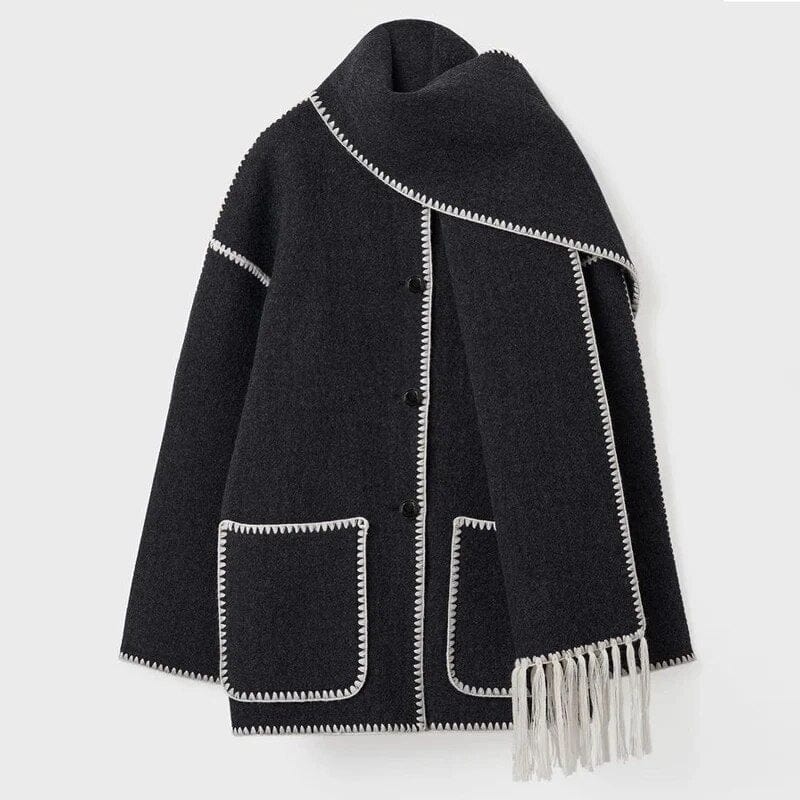 Women’s Scarf Detail Coat | Loose Fit | Fringe Trim