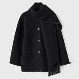 Women’s Scarf Detail Coat | Loose Fit | Fringe Trim