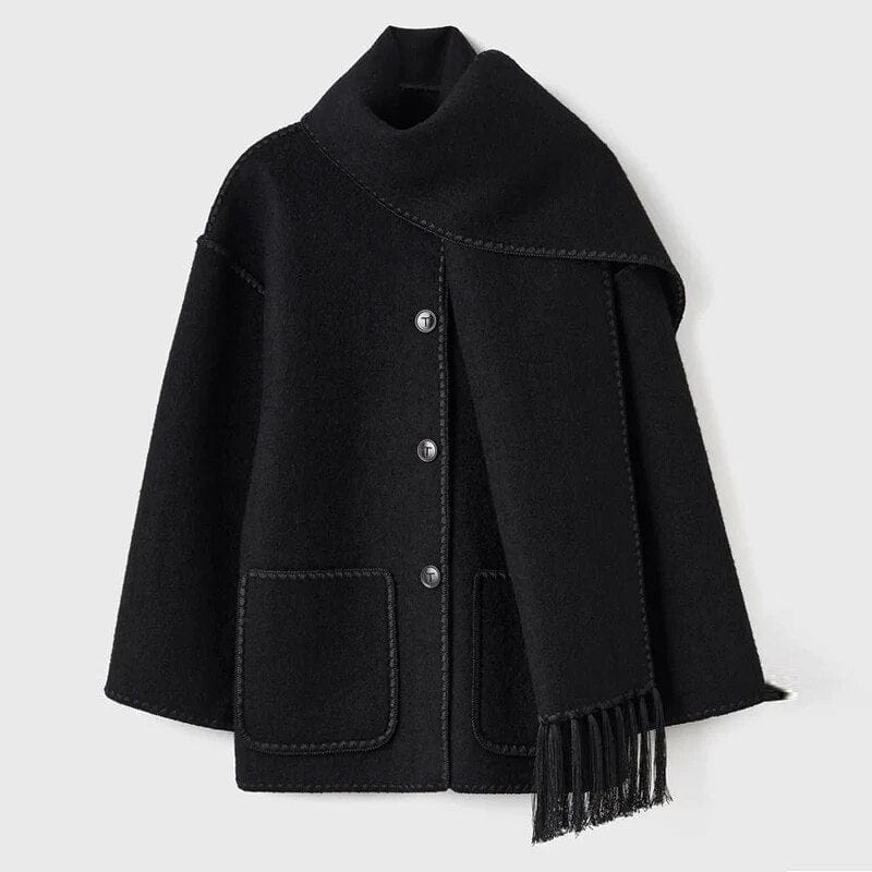 Women’s Scarf Detail Coat | Loose Fit | Fringe Trim