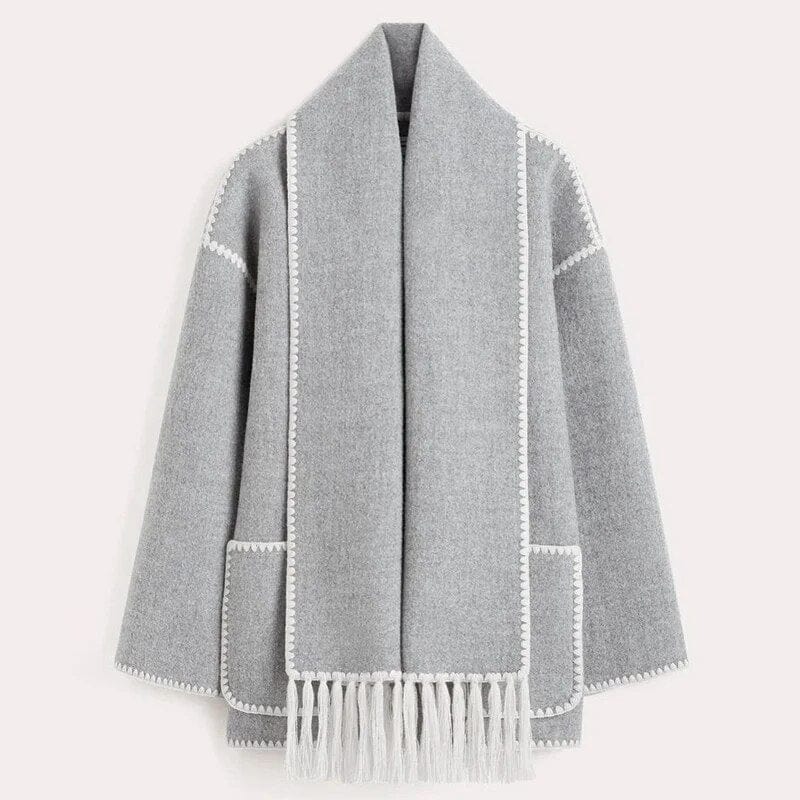 Women’s Scarf Detail Coat | Loose Fit | Fringe Trim