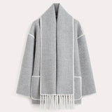 Women’s Scarf Detail Coat | Loose Fit | Fringe Trim