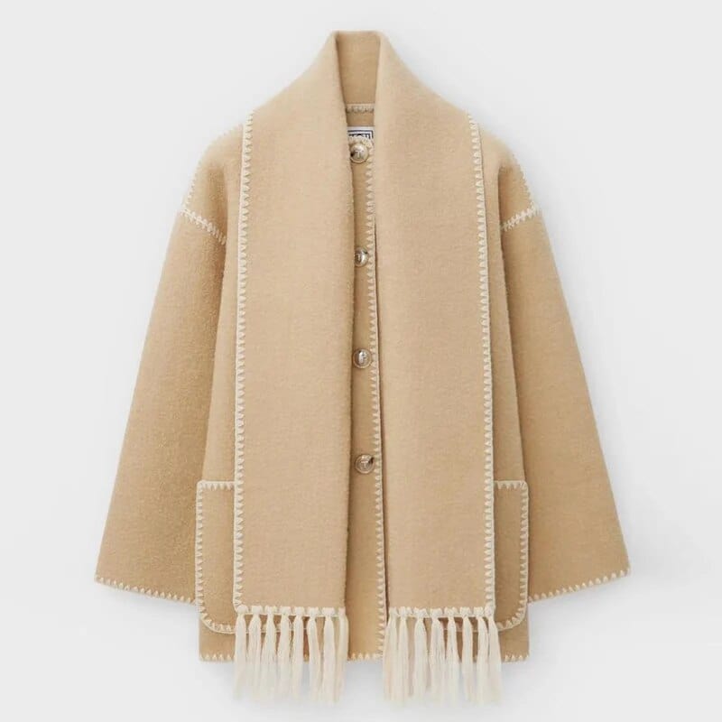 Women’s Scarf Detail Coat | Loose Fit | Fringe Trim