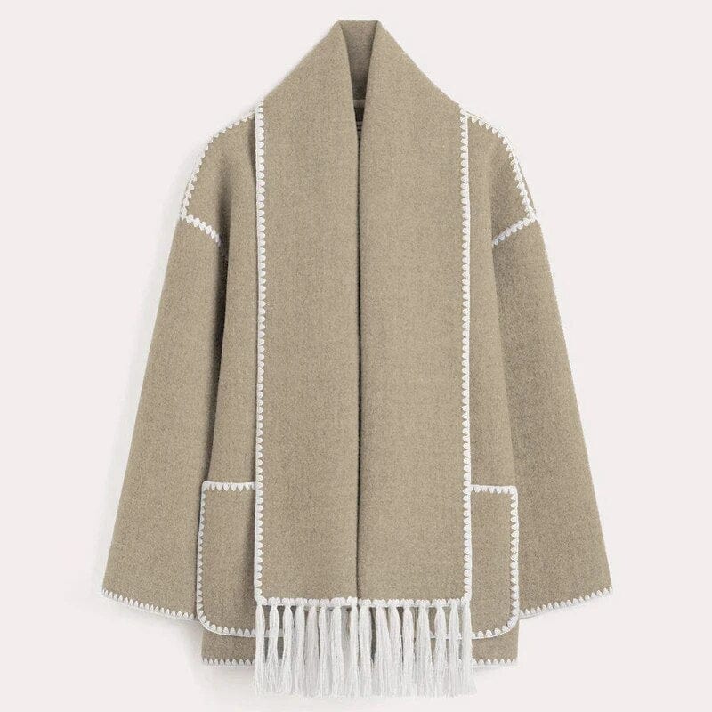 Women’s Scarf Detail Coat | Loose Fit | Fringe Trim