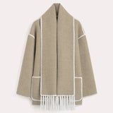 Women’s Scarf Detail Coat | Loose Fit | Fringe Trim