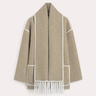 Women’s Scarf Detail Coat | Loose Fit | Fringe Trim
