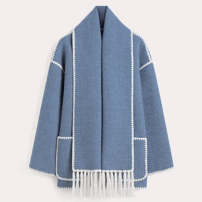 Women’s Scarf Detail Coat | Loose Fit | Fringe Trim