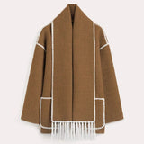 Women’s Scarf Detail Coat | Loose Fit | Fringe Trim