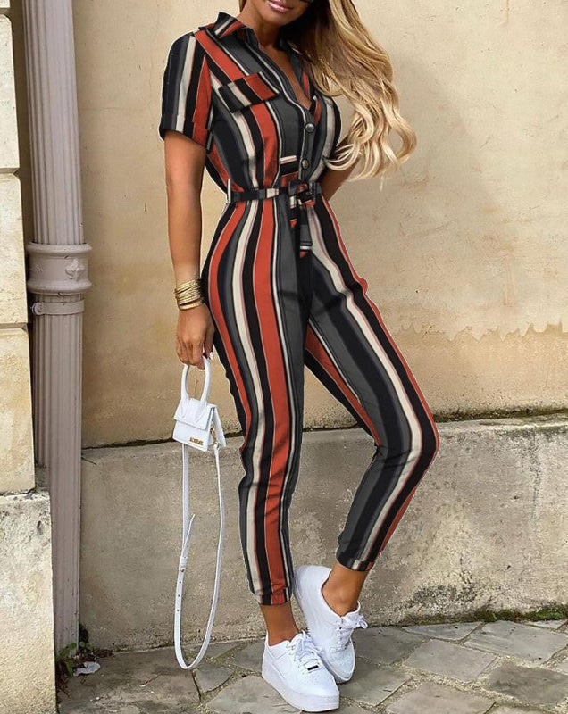 Belted Summer Jumpsuit | Short Sleeve | Lightweight One-Piece for Women