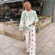 Women’s Oversized Jumper | Green and White Pattern | Relaxed Fit | Casual Autumn Knit