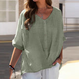 Plus Size V-Neck Blouse | Button Front | Half Sleeve Top for Women