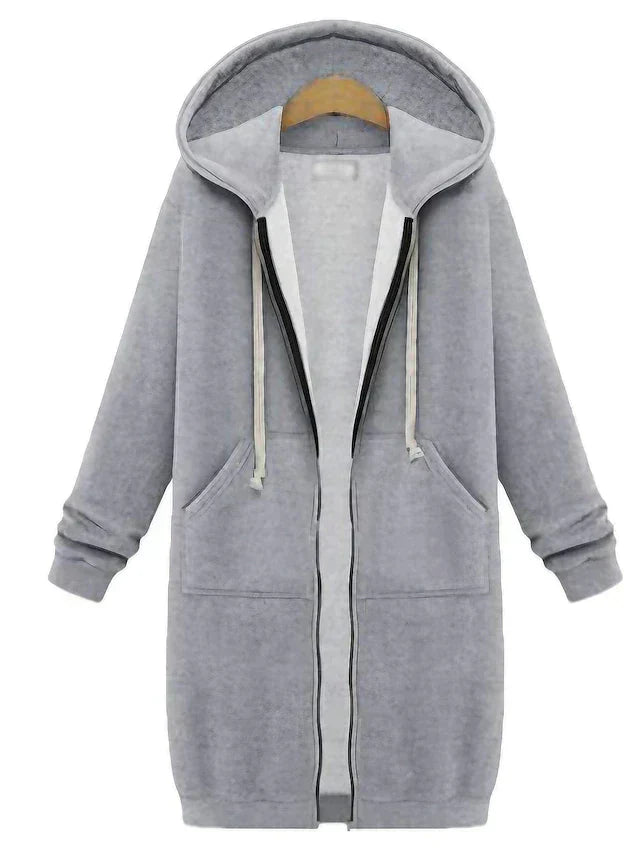 Women’s Longline Zip Hoodie in Casual Style | Relaxed Hooded Sweatshirt
