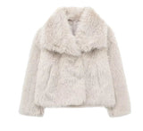 Women’s Faux Fur Winter Coat with Fold-Over Collar | Elegant Fluffy Jacket