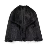 Women’s Faux Fur Winter Coat with Fold-Over Collar | Elegant Fluffy Jacket