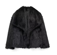 Women’s Faux Fur Winter Coat with Fold-Over Collar | Elegant Fluffy Jacket